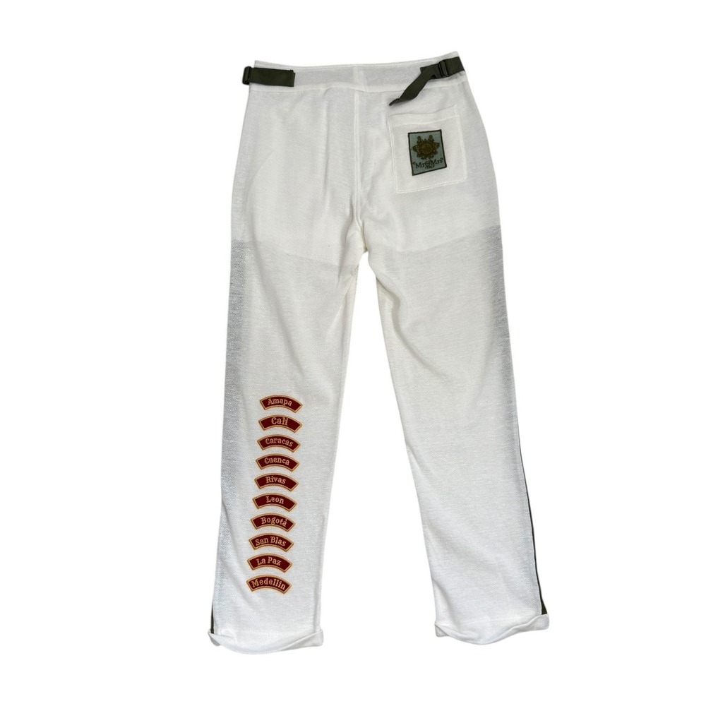 NEW Mr & Mrs Italy White Linen Pique Pants Embroidered Cities Belted Womens XS